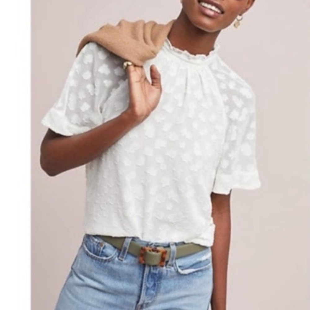 Feather Bone by anthropology, off-white floral blouse size small